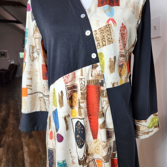 PARSLEY & SAGE BOHO VIBE MIXED PRINT AND SOLID LONG V-NECK 3/4 SLEEVE TOP SIZE S - Picture 4 of 11